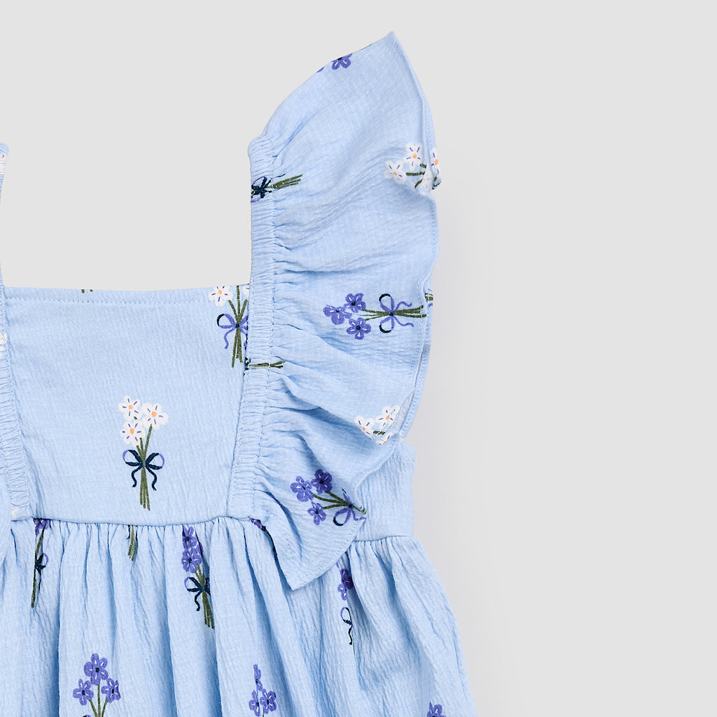 Bouquets on Powdered Blue Ruffled Sleeve Dress miles the label Bouquets on Powdered Blue Ruffled Sleeve Dress miles the label