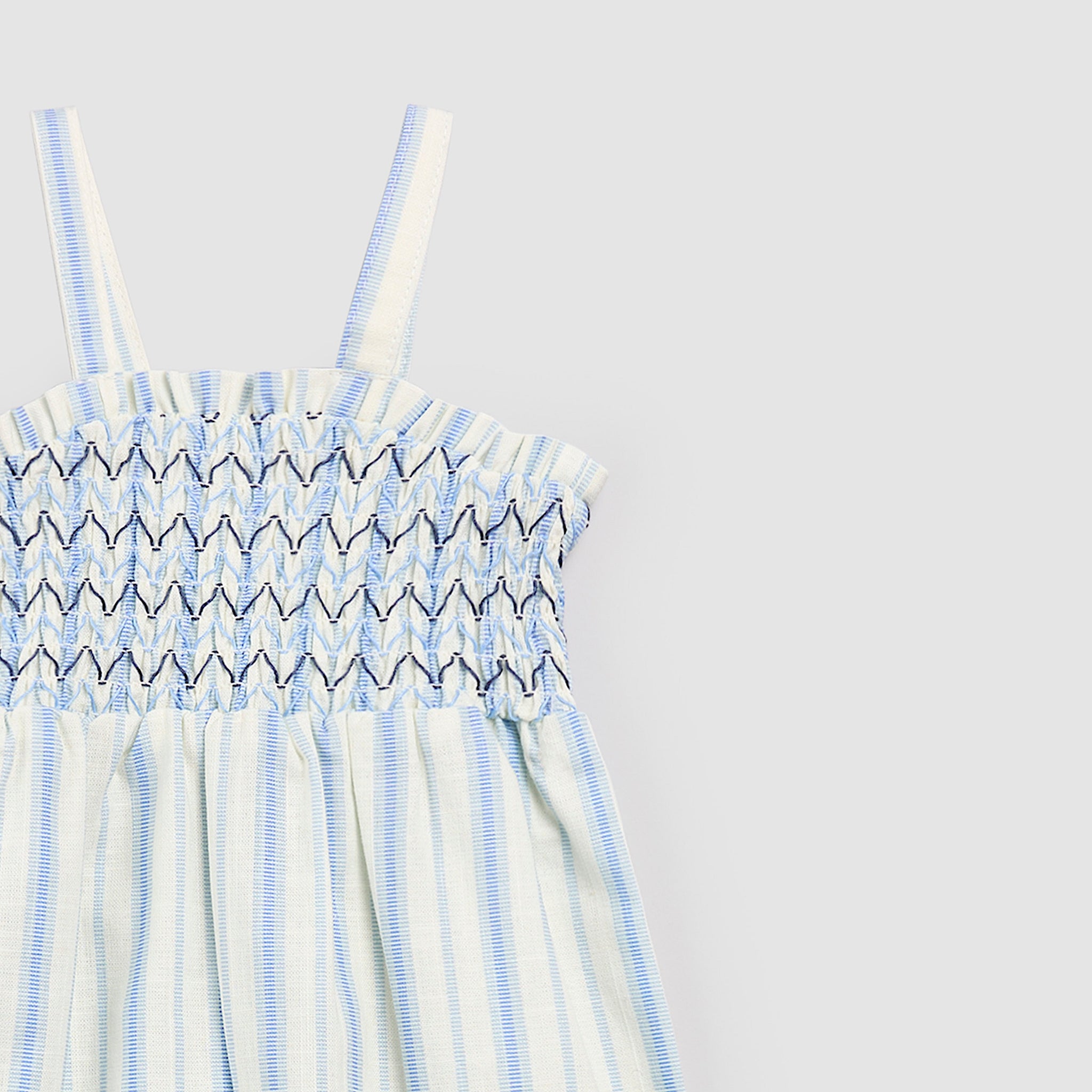 Ivory and Powdered Blue Smocked Playsuit  miles the label