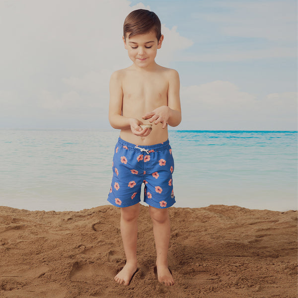 Hibiscus Print on Deep Blue Swim Trunks – miles the label